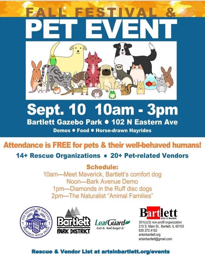 Save The Date Bartlett Park Pet Event September 10, 2022 Animal